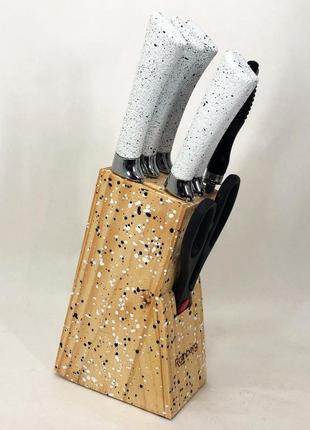 Набор ножей rainberg rb-8806 на 8 предметов с ножницами и подставкой, из нержавеющей стали. цвет: белый6 фото