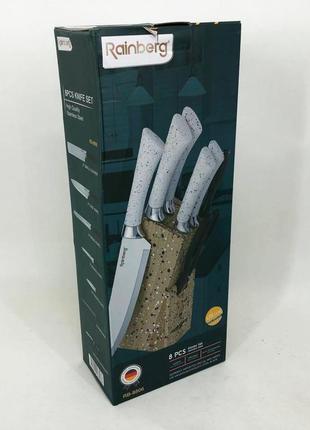 Набор ножей rainberg rb-8806 на 8 предметов с ножницами и подставкой, из нержавеющей стали. цвет: белый3 фото