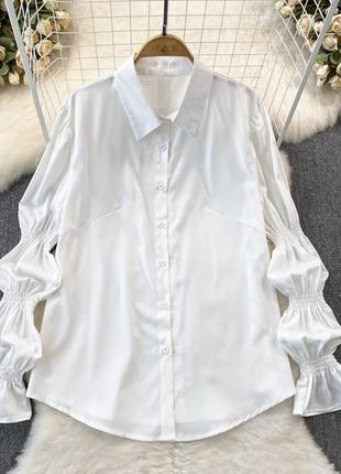 Женская рубашка, с рукавами-фонариками, идет с акцентным поясом на талии со шнуровкой💕,женская рубашка3 фото