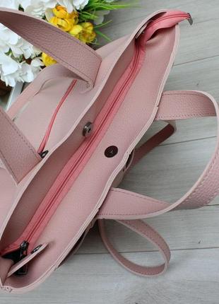 Женская большая классическая сумочка розовая пудровая3 фото