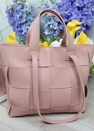 Женская большая классическая сумочка розовая пудровая