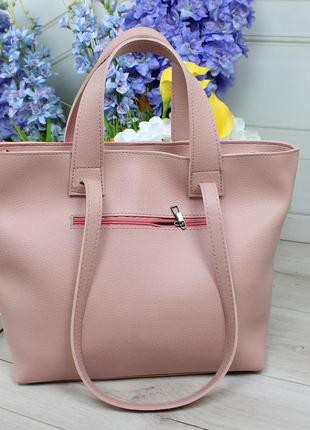 Женская большая классическая сумочка розовая пудровая2 фото