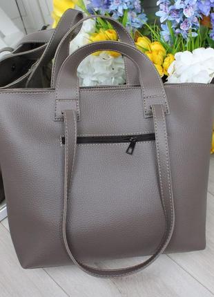Женская большая классическая сумочка капучино3 фото