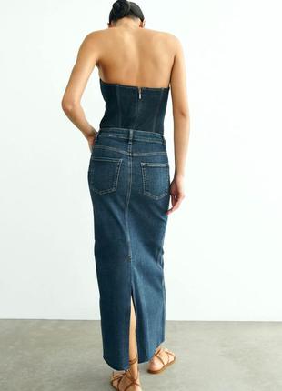 Трендовая модная джинсовая макси-юбка zara с разрезом сзади6 фото