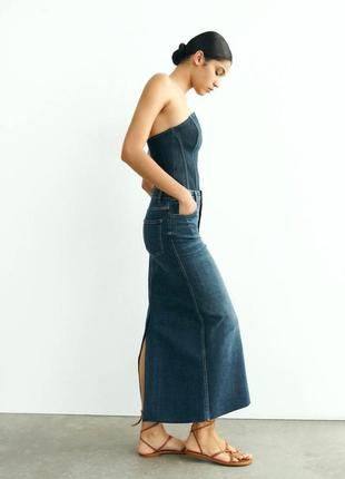 Трендовая модная джинсовая макси-юбка zara с разрезом сзади4 фото