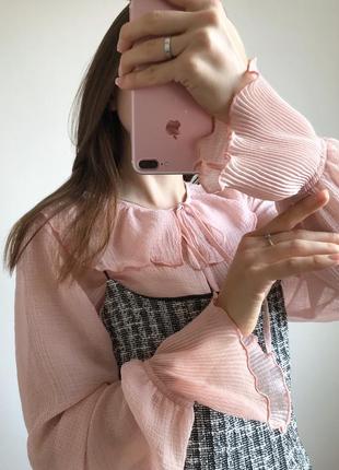 Блуза з комірцем next рожева напівпрозора пастельна фактурна2 фото