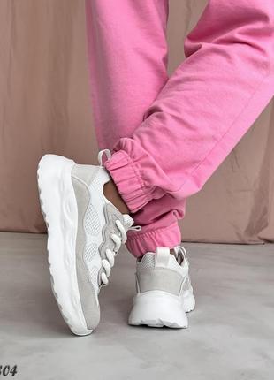 Жіночі кросівки, сірий/білий, натуральна замша/сітка4 фото