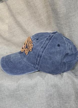 Мужская бейсболка, джинсовая бейсболка, бейсболка кепка варёнка хлопок, джинсовая бейсболка, кепка белье винтаж , бейсболка с вышивкой джинсовая синий3 фото