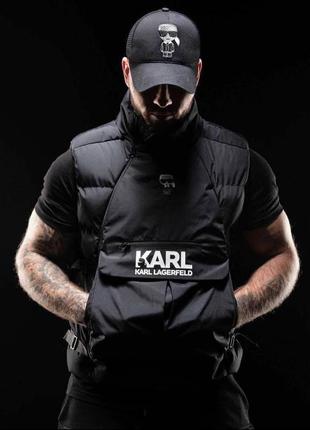 Мужская жилетка karl lagerfeld черная спортивная безрукавка, жилет черный карл лагерфельд