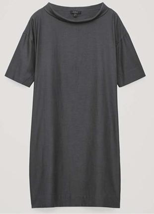 Чёрное короткое натуральное платье с высоким воротником карманами хлопок cos2 фото