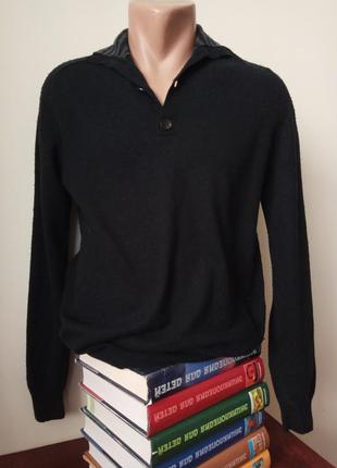 Jjb benson м чорний джемпер шерсть мерінос шовк з коміром