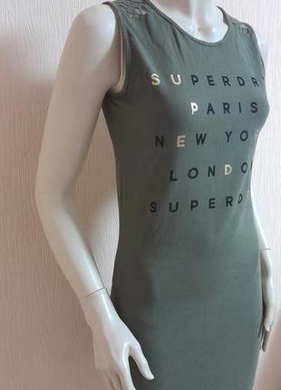 Шикарное короткое платье цвета хаки с кружевной отделкой superdry made in turkey6 фото