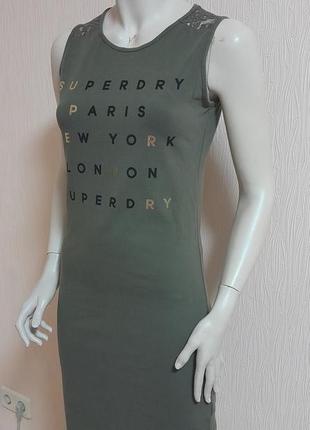 Шикарное короткое платье цвета хаки с кружевной отделкой superdry made in turkey5 фото