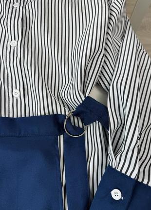 Стильный комплект, состоящий из платья-рубашки в полоску и юбочки7 фото