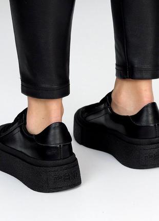 Шикарні чорні шкіряні кеди, натуральна шкіра на платформі 20901