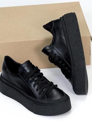 Шикарні чорні шкіряні кеди, натуральна шкіра на платформі 20901