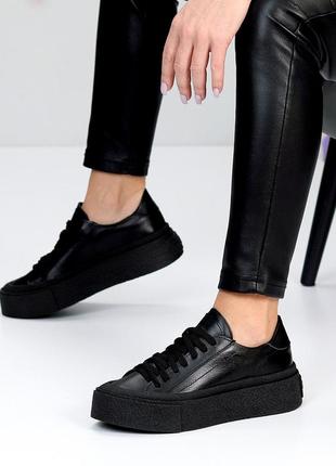 Шикарні чорні шкіряні кеди, натуральна шкіра на платформі 20901