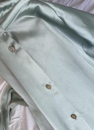 Сатиновая атласная рубашка блузка цвета тифани фисташки7 фото