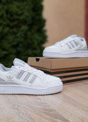 Женские кроссовки adidas forum low white grey адедас форум белого с серым цветами2 фото