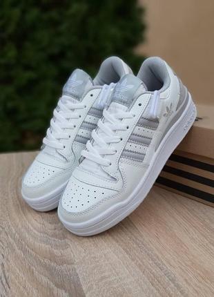 Жіночі кросівки adidas forum low white grey адідас форум білого з сірим кольорів