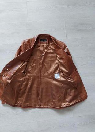 Шикарная брендовая кожаная куртка - жакет цвета кэмэл karen millen, размер 10 (s - m)2 фото