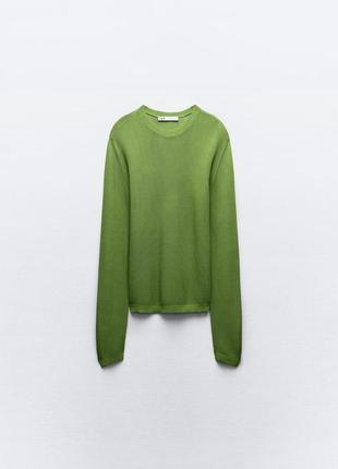 Базовий зелений плосков'язаний светр zara new1 фото