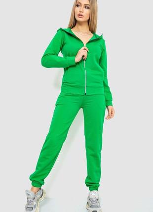 Спорт женский костюм с капюшоном на молнии зеленый