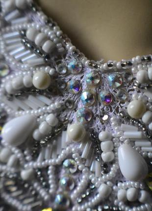 Белое ожерелье ручной работы для невесты4 фото