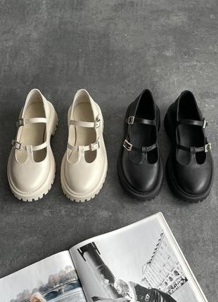Туфли лоферы кожаные черные и бежевые1 фото