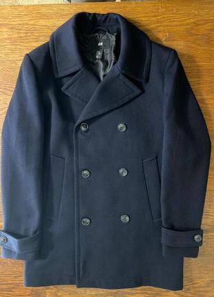 Пальто чоловіче h&m колекція весна-осінь (темно-синє)1 фото