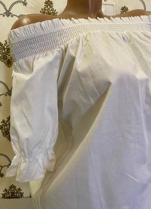 Белая хлопковая рубашка блузка блуза размер 36 с открытыми плечами как с pinterest2 фото