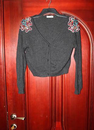 Кофта, кардіган, вишивка, шерсть, розмір м, наш 46-48 від promod