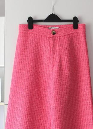 Рожеві твідові брюки кюлоти від zara8 фото