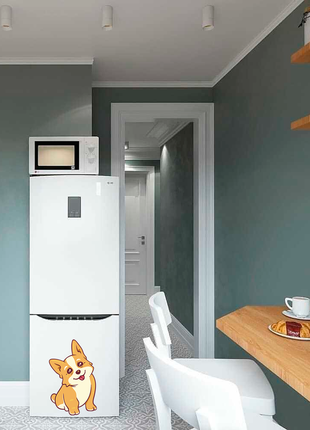 Вінілова кольорова декоративна наклейка самоклейна на двері холодильника "цуценя коргі" з оракалу3 фото