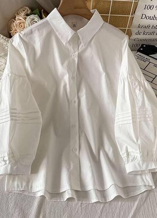 Классическая белая рубашка с объемными рукавами 🥰2 фото