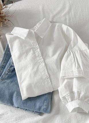 Классическая белая рубашка с объемными рукавами 🥰3 фото