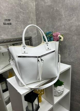 Жіноча стильна та якісна сумка з еко шкіри біла1 фото