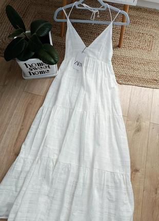 Белое хлопковое платье миди от zara, размер s