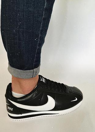 Чоловічі кросівки nike cortez (найк) чорні шкіра