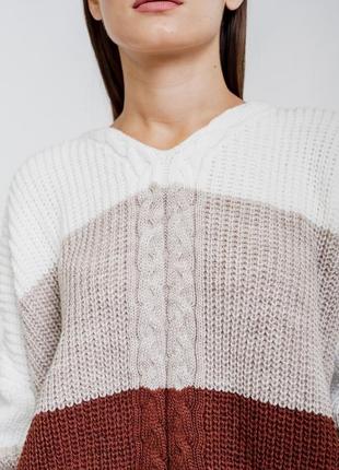 Женский вязаный пуловер трехцветный оверсайз3 фото