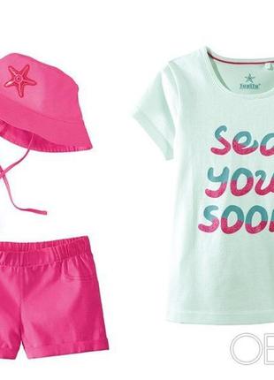 Літній комплект (футболка, шорти, панамка) для дівчинки від lupil
