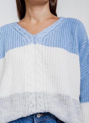 Женский вязаный пуловер трецветный оверсайз4 фото
