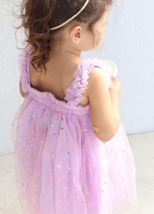 Нарядне святкове плаття сукня світла пишна фіолетова з зірочками для дівчинки 4-5 років2 фото