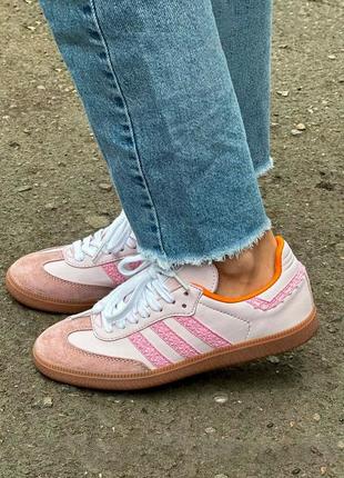 Прекрасные женские кроссовки adidas clover originals samba vegan og pink розовые2 фото