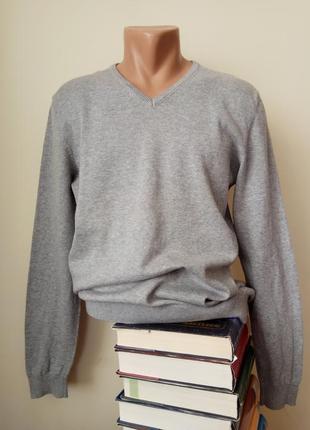 Charles vogele s серый коттон джемпер базовый свитер свитерок тонкий хлопковый