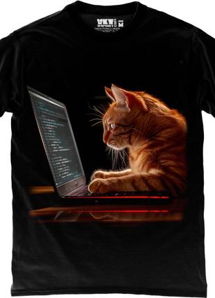 Футболка кіт програміст programmer cat чорна футболка унісекс