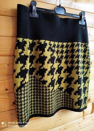 Идеальная шерстяная юбка в принт гусиные лапки премиального немецкого бренда marc cain3 фото