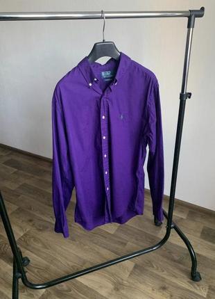 Рубашка винтаж polo ralph lauren rrlout vintage small logo purple shirt