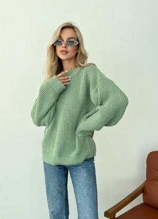 Стильний базовий вовняний светр оверсайз, подовжений з довгими рукавами, оливковий кемел якісний трендовий
