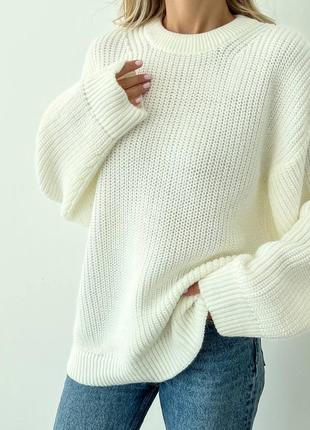 Стильный базовый шерстяной свитер оверсайз, удлиненный с длинными рукавами, голубой белый качественный трендовый8 фото